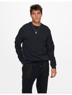 crew neck sweatshirt with sleeve pockets in washed black - part of a set