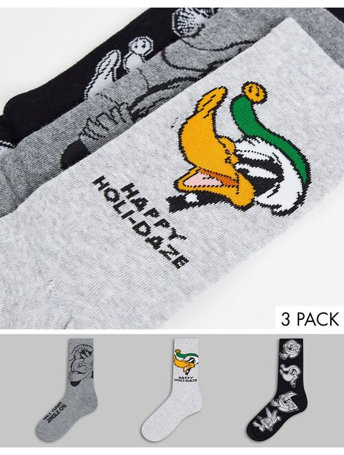 Only & Sons 3 pack socks with Looney Tunes print in multi