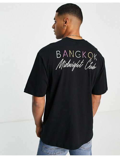 Only & Sons oversized t-shirt with midnight club print in black