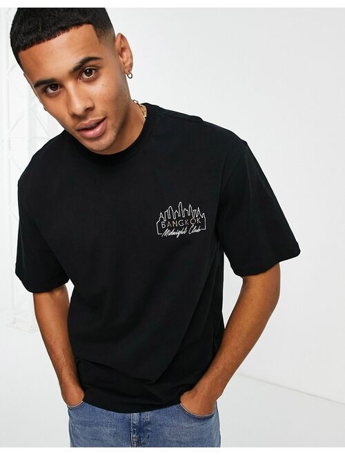Only & Sons oversized t-shirt with midnight club print in black