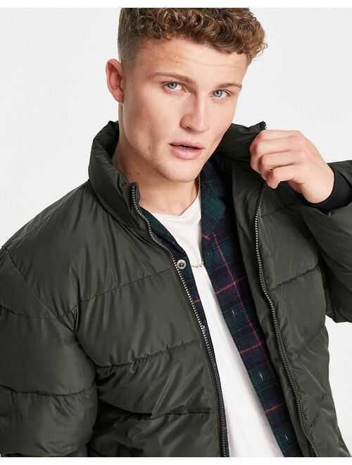 Only & Sons stand collar puffer jacket in khaki