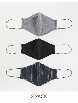3 pack face coverings in black gray and print