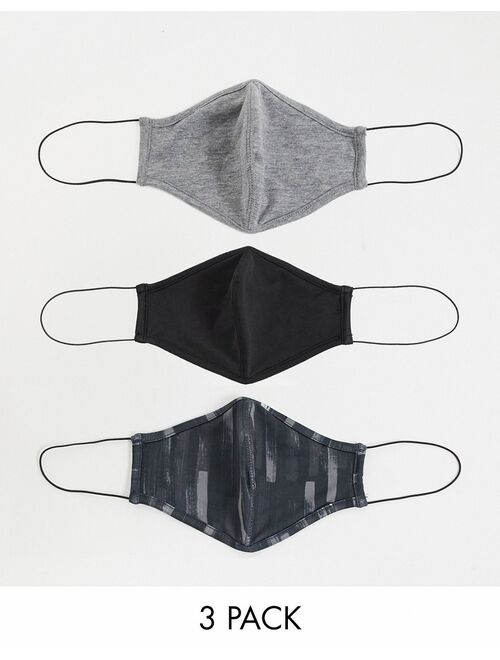 Only & Sons 3 pack face coverings in black gray and print
