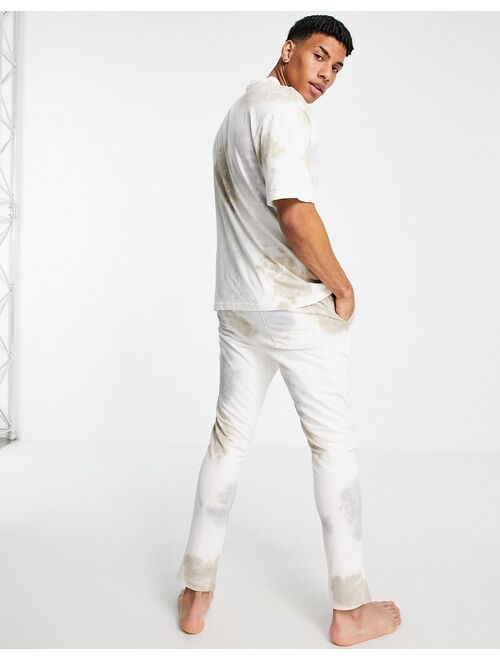 Only & Sons tracksuit with crew neck T-shirt in beige tie-dye