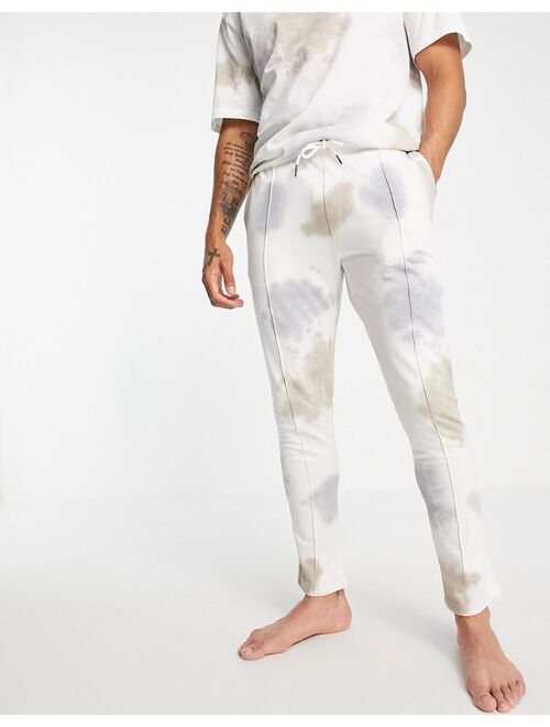 Only & Sons tracksuit with crew neck T-shirt in beige tie-dye