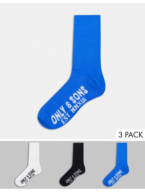 Only & Sons 3-pack socks with logo in multi