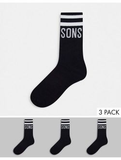 3-pack sport socks with logo in black