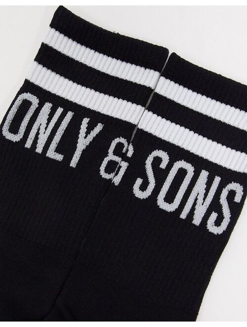 Only & Sons 3-pack sport socks with logo in black