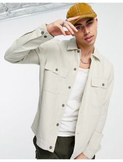 linen mix overshirt with chest pockets in beige