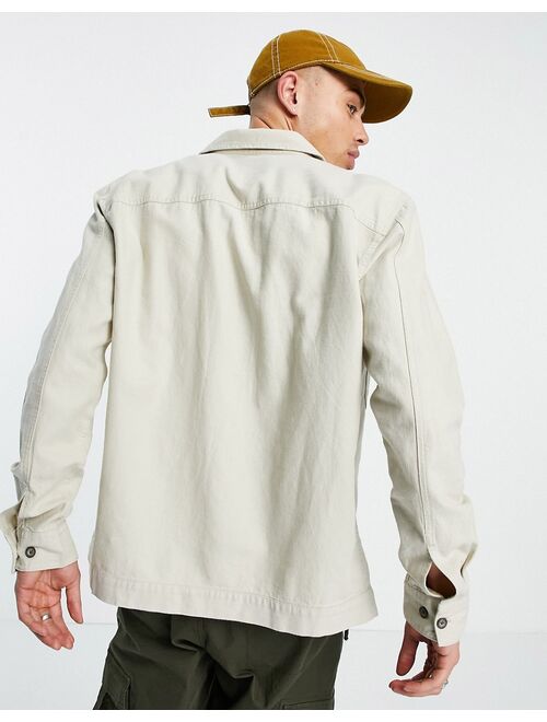 Only & Sons linen mix overshirt with chest pockets in beige