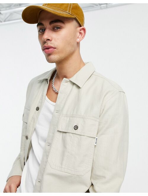 Only & Sons linen mix overshirt with chest pockets in beige