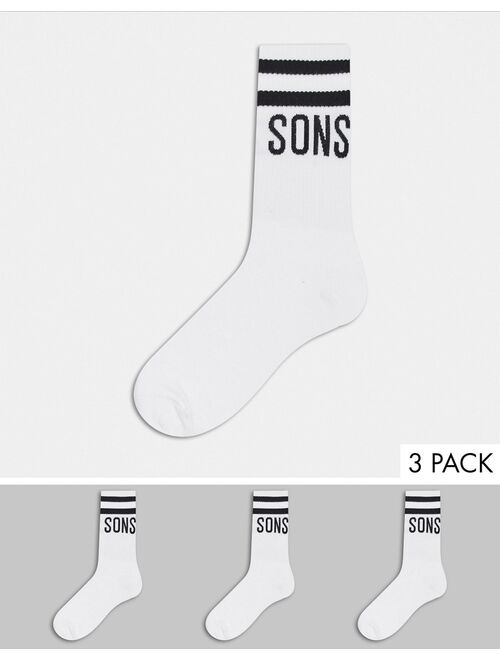Only & Sons 3-pack sport socks with logo in white