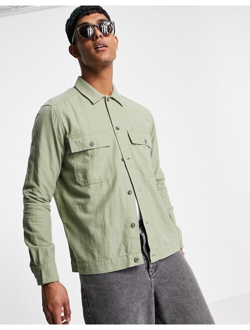 Only & Sons linen blend overshirt in green