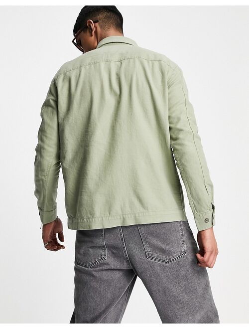 Only & Sons linen blend overshirt in green