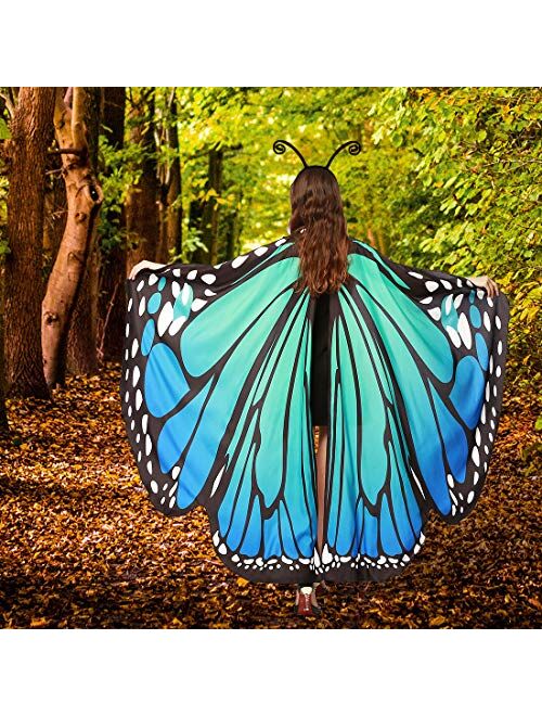 Kitpipi Halloween Butterfly Wings Costume for Women, 3PCS Butterfly Shawl Party Costume Cloak with Mask and Headband