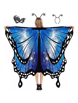 Dawnhope Butterfly Wings for Women Girls Kids Halloween Costumes Butterfly Shawl Fairy Ladies Cape Nymph Pixie Dress Up
