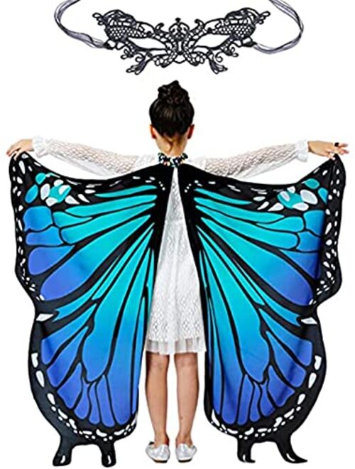 EONGERS Butterfly Wings for Girls Kids Halloween Costume Fairy Shawl Festival Rave Dress
