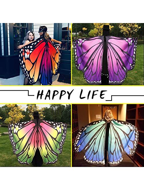 Cairoyar Butterfly Wings Shawl Halloween Costume Ladies Cape 3PCS Butterfly Shawl Party Costume Cloak with Lace Mask Antenna Headband