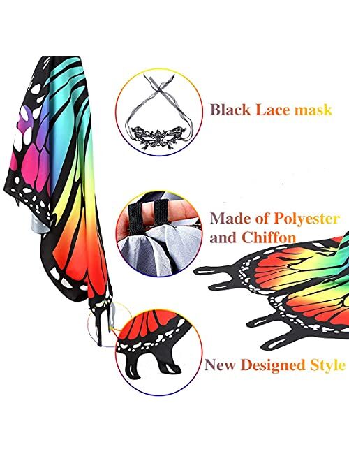 Rhaphony Butterfly Wings for Women, Adult Butterfly Costume Women Halloween Costume Accessories Fairy Wings for Party Masquerades