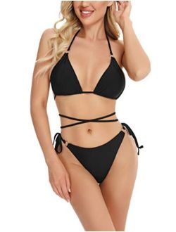 LOLLO VITA Women 2 Piece Halter Swimwear Ring Linked Sexy Swimsuit String Triangle Bikini Sets S-XL