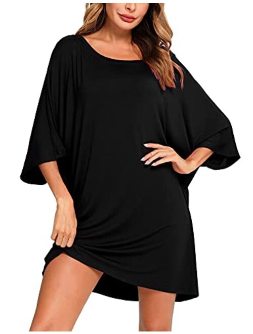 LOLLO VITA Women's Night Shirt 3/4 Sleeve Sleepshirts Soft Nightgowns Boyfriend Sleep Shirt Gowns Sleepwear for Women