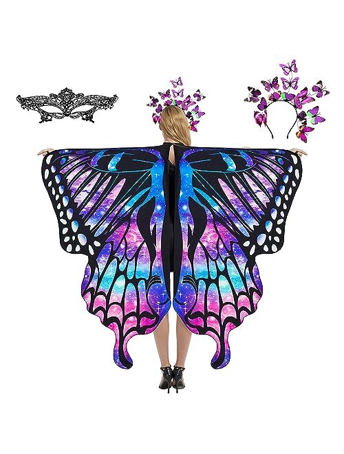 plainshe Butterfly Wings, Fairy Wings for Adults, Butterfly Halloween Costume, 3PCS Butterfly Cape Set.