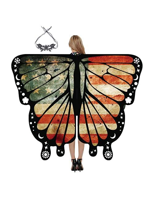 GENIEING Butterfly Costume for Women, Starry Butterfly Wings Women Halloween Costumes for Adult Butterfly Wings Cosplay