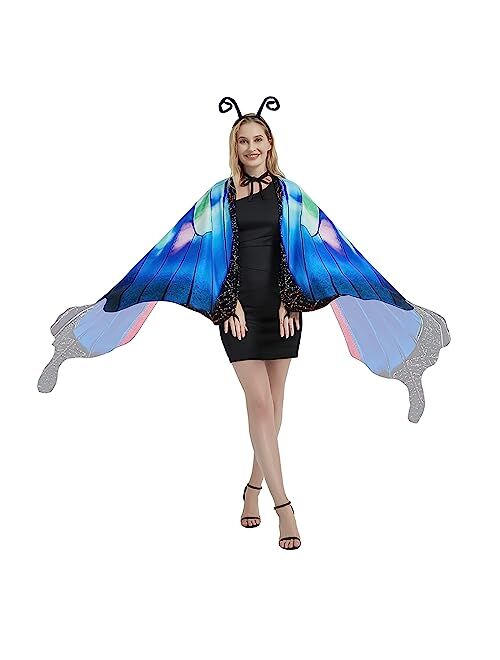 Betimesyu Halloween Costume Butterfly Wings Costume with Mask, Halloween Butterfly Capes Fairy Shawl for Women Cosplay Accessory