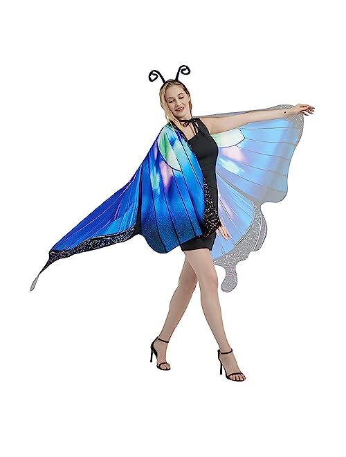 Betimesyu Halloween Costume Butterfly Wings Costume with Mask, Halloween Butterfly Capes Fairy Shawl for Women Cosplay Accessory