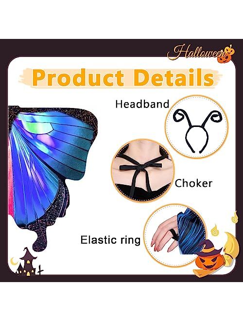 Betimesyu Halloween Costume Butterfly Wings Costume with Mask, Halloween Butterfly Capes Fairy Shawl for Women Cosplay Accessory