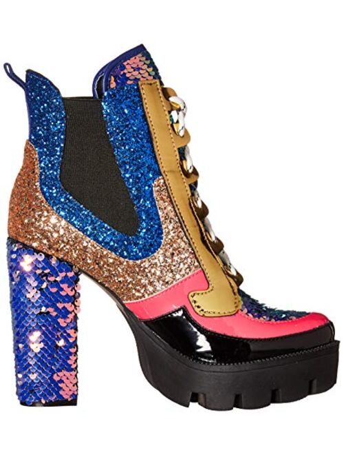 Cape Robbin Nell Gold Glitter Platform Chelsea Ankle Boots with Chunky Block Heels for Women Featuring a Sequined Tongue and Heel