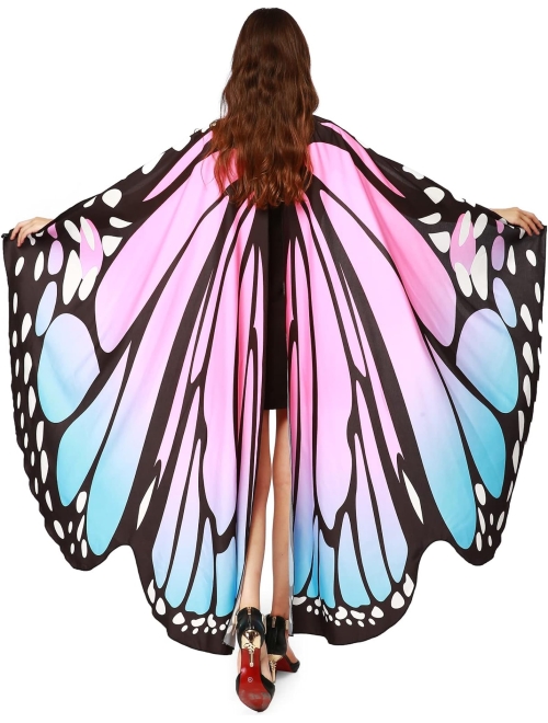 GRACIN Halloween Butterfly Wings Shawl, Soft Fabric Fairy Pixie Monarch Costume Cape with Antennas Headband