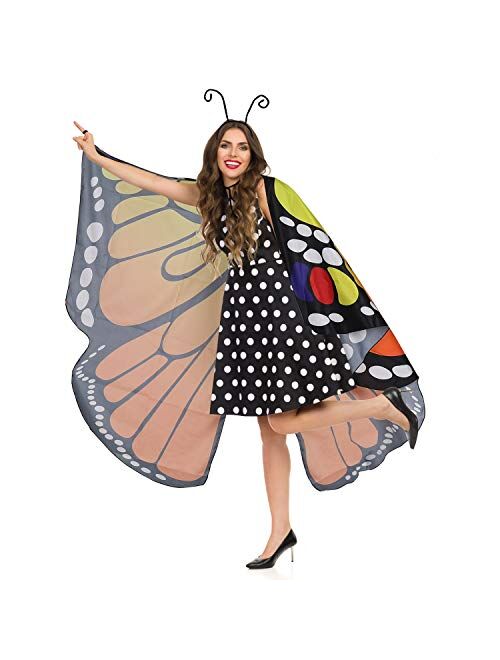 Drisharp Women Monarch Butterfly Fairy Wings Shawl Adult Ladies Halloween Cape Cloak Fashion Party Festival Costumes with Headband