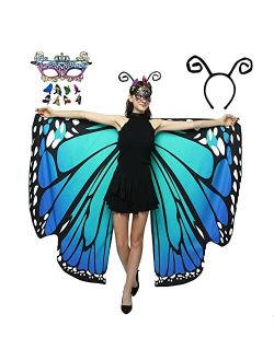 Cujmh Butterfly Wings for Women, Butterfly Shawl Fairy Ladies Cape Nymph Pixie Costume Accessory