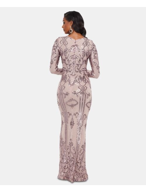 Betsy & Adam Embellished Embroidered Gown