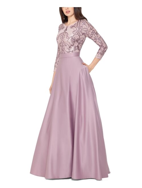 Betsy & Adam Sequined Top Ball Gown