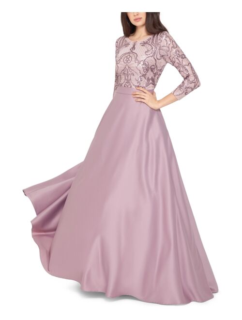 Betsy & Adam Sequined Top Ball Gown