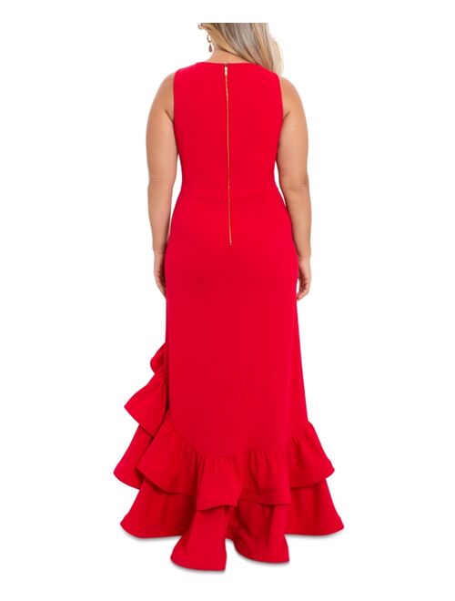Betsy & Adam Plus Size High-Low Ruffled-Hem Gown