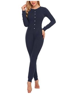 Onesie Pajamas for Women Long Sleeve Adult Union Suit Thermal Underwear One Piece Bodysuit Sleepwear S-XXL