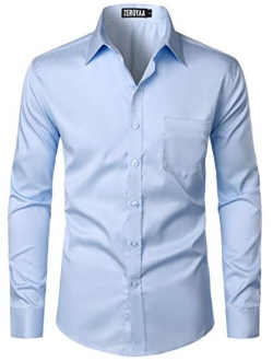 Men's Urban Stylish Casual Business Slim Fit Long Sleeve Button Up Dress Shirt with Pocket