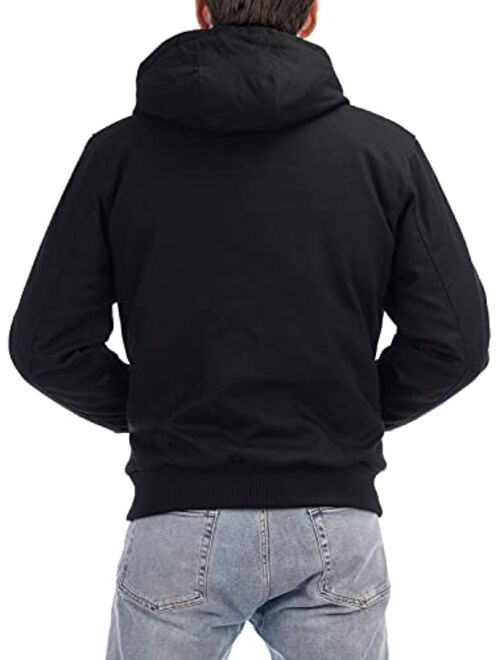 Moerdeng Men's Quilted Flannel Lined Active Jacket Waterproof Cotton Duck Hooded Workwear Winter Coat