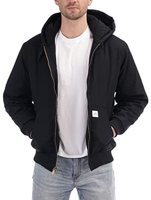 Moerdeng Men's Quilted Flannel Lined Active Jacket Waterproof Cotton Duck Hooded Workwear Winter Coat