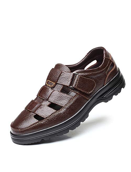 Veslexth Men Business Working Office Sandals Man Summer Breathable Synthetic Leather Walking Casual Oxfords Male Cocktail Party Fashion Dress Formal Shoes