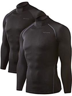 DEVOPS 2 Pack Men's Thermal Turtle Mock Neck Shirts, Compression Long Sleeve Tops