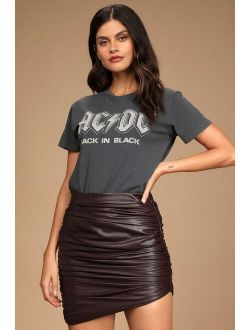 Cool Factor Dark Plum Purple Ruched Vegan Leather Mini Skirt