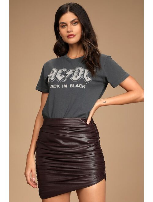 Lulus Cool Factor Dark Plum Purple Ruched Vegan Leather Mini Skirt