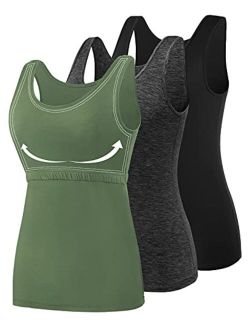 AMVELOP Soft Cotton Women Tank Tops with Shelf Bra Tanks for Layering Undershirts Activewear 1-3 Pack