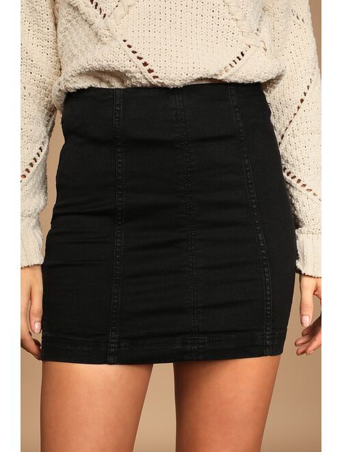 Free People Modern Femme Washed Black Denim Mini Skirt