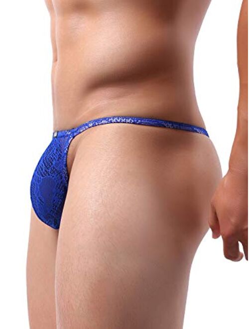 IKINGSKY Men's Lace See Throught G-String Underwear Sexy Low Rise Pouch Y-Back Thong Underpanties
