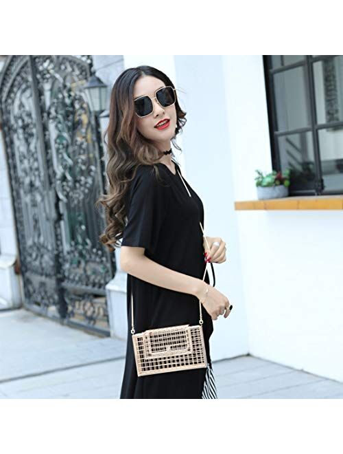 LETODE Women's Elegant Chain Cross-body Bag Metal Hollow Cage Clutch